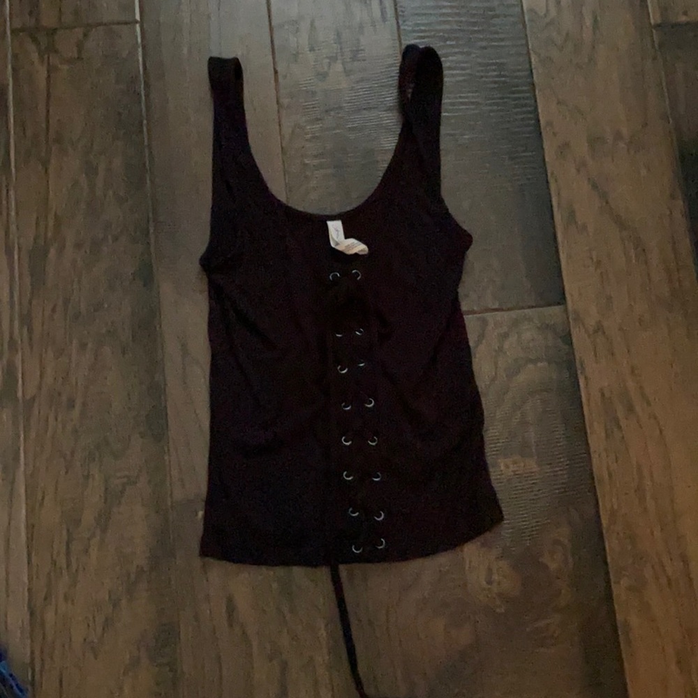 Black lace up tank top size XS